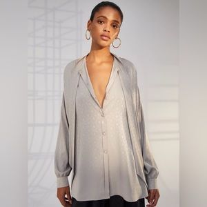 Aritzia Babaton Luxembourg Blouse Floral Jacquard Button Oversized Tie Neck Top